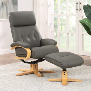 Vienna Real Leather Swivel Recliner - Charcoal / Leather