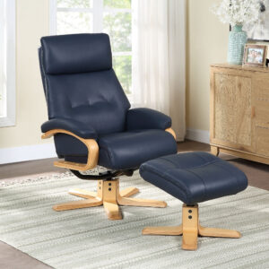 Vienna Real Leather Swivel Recliner - Navy / Leather