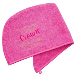 Aztex Luxury Hair Turban Towel Hair Is Your Crown Logo Pink
