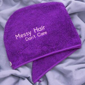 Aztex Luxury Hair Turban Towel Messy Hair Don't Care Logo White