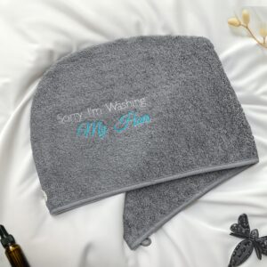 Aztex Luxury Hair Turban Towel Washing My Hair Logo Slate