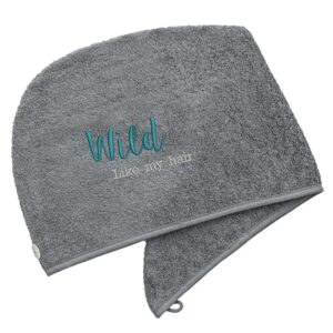 Aztex Luxury Hair Turban Towel Wild Like My Hair Logo Slate