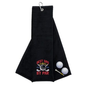 Best Dad By Par Novelty Golf Towel | Gift for Father Black