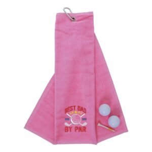 Best Dad By Par Novelty Golf Towel | Gift for Father Pink