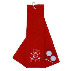 Best Dad By Par Novelty Golf Towel | Gift for Father Red
