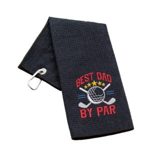 Best Dad By Par Novelty Golf Towel | Gift for Father Waffle Black