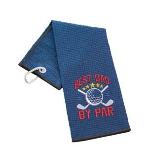 Best Dad By Par Novelty Golf Towel | Gift for Father Waffle Navy