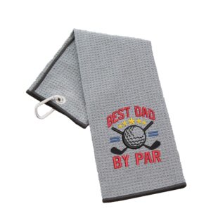 Best Dad By Par Novelty Golf Towel | Gift for Father Waffle Slate