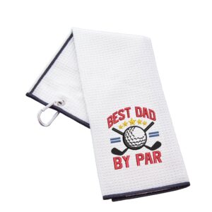 Best Dad By Par Novelty Golf Towel | Gift for Father Waffle White
