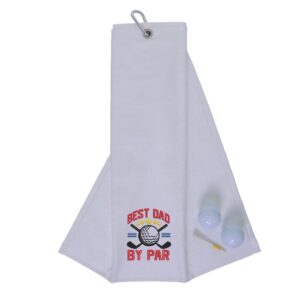 Best Dad By Par Novelty Golf Towel | Gift for Father White