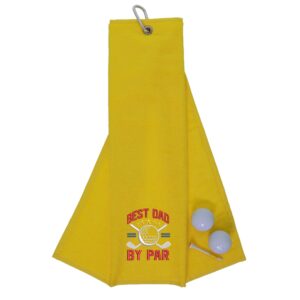 Best Dad By Par Novelty Golf Towel | Gift for Father Yellow