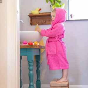 Children's Back of Robe Terry Cotton Hooded Bathrobe Ages 2 to 12 Pink / Age 2