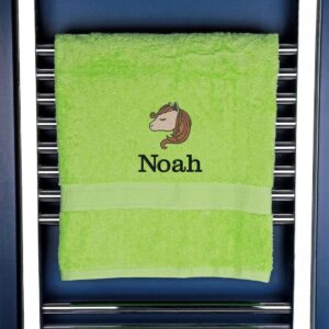 Children's Horse Logo Bath Towel - Duncan Stewart 1978 Lime