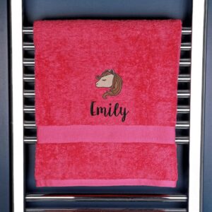 Children's Horse Logo Bath Towel - Duncan Stewart 1978 Pink