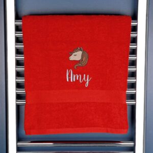 Children's Horse Logo Bath Towel - Duncan Stewart 1978 Red