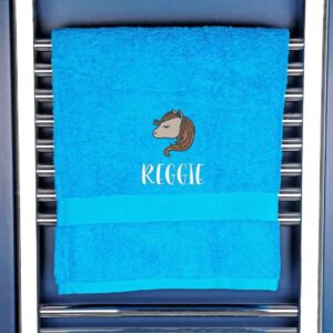Children's Horse Logo Bath Towel - Duncan Stewart 1978 Turquoise