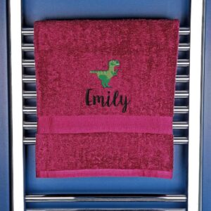 Children's Personalised Dinosaur Bath Towel - Duncan Stewart 1978 Aubergine
