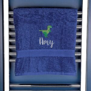 Children's Personalised Dinosaur Bath Towel - Duncan Stewart 1978 Navy