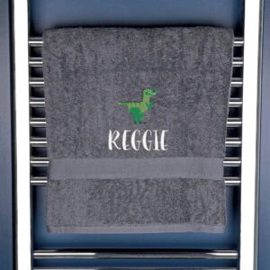 Children's Personalised Dinosaur Bath Towel - Duncan Stewart 1978 Slate