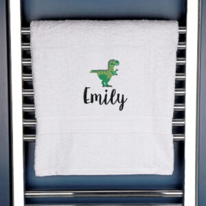 Children's Personalised Dinosaur Bath Towel - Duncan Stewart 1978 White