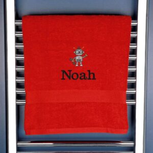 Children's Bath Towel with Robot Design - Perfect for Kids' Bath Time Red