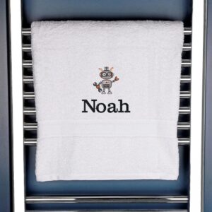 Children's Bath Towel with Robot Design - Perfect for Kids' Bath Time White