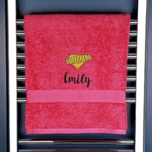 Children's Super Hero Logo Bath Towel - Duncan Stewart 1978 Pink