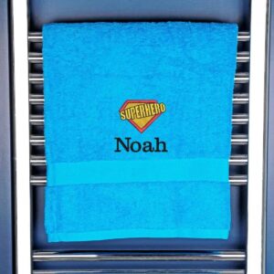 Children's Super Hero Logo Bath Towel - Duncan Stewart 1978 Turquoise