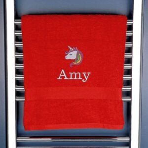 Children's Unicorn Bath Towel - Duncan Stewart 1978 Red