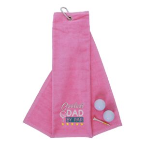 Coolest Dad By Par Novelty Golf Towel | Gift for Father Pink