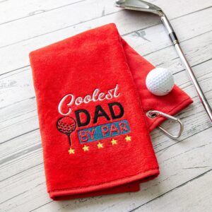 Coolest Dad By Par Novelty Golf Towel | Gift for Father Red