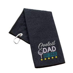 Coolest Dad By Par Novelty Golf Towel | Gift for Father Waffle Black