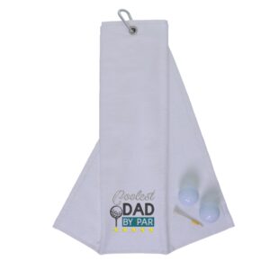 Coolest Dad By Par Novelty Golf Towel | Gift for Father White