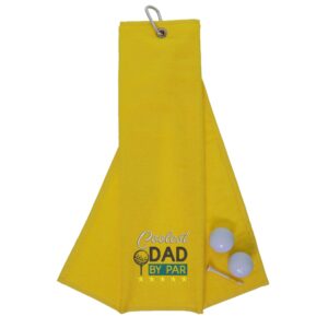 Coolest Dad By Par Novelty Golf Towel | Gift for Father Yellow