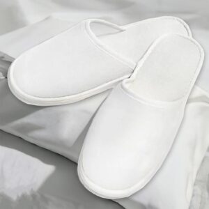 Disposable Towelling Slippers Velour, Closed Toe, White