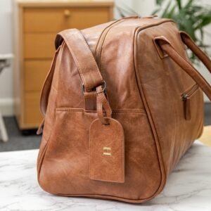 Faux Leather Overnight Bag In Brown with Detachable Luggage Tag