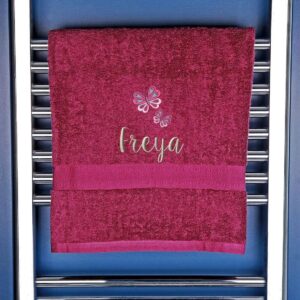 Girl's Personalised Butterfly Bath Towel - Duncan Stewart 1978 Aubergine