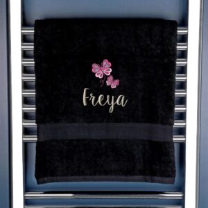 Girl's Personalised Butterfly Bath Towel - Duncan Stewart 1978 Black