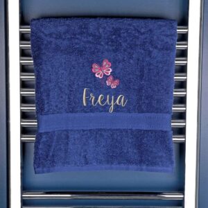 Girl's Personalised Butterfly Bath Towel - Duncan Stewart 1978 Navy