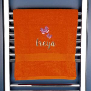 Girl's Personalised Butterfly Bath Towel - Duncan Stewart 1978 Orange