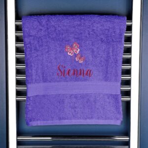 Girl's Personalised Butterfly Bath Towel - Duncan Stewart 1978 Purple