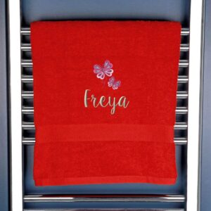 Girl's Personalised Butterfly Bath Towel - Duncan Stewart 1978 Red