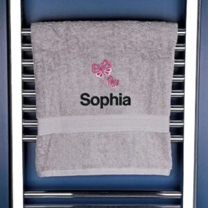 Girl's Personalised Butterfly Bath Towel - Duncan Stewart 1978 Silver