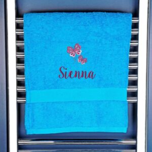 Girl's Personalised Butterfly Bath Towel - Duncan Stewart 1978 Turquoise