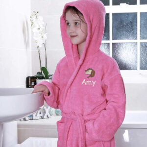 Kids Hooded Bathrobe with Horse Themed Design - Duncan Stewart 1978 Pink / Age 10