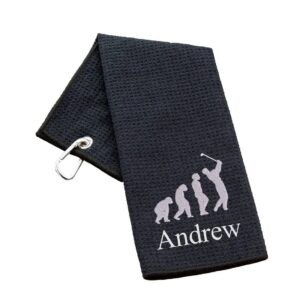 Novelty Golf Towel Design from the aztex towel range by Duncan Stewart 1978 Tri-Fold Waffle Black