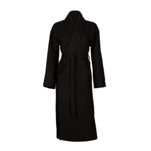 Personalised Aztex Shawl Collar Waffle Dressing Gown - Front and Back Black/Black / Medium