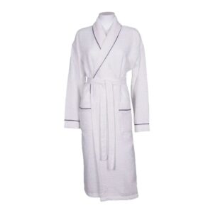 Personalised Back of Robe Aztex Shawl Collar Waffle Dressing Gown Waffle Piping - Grey / Small
