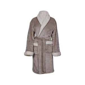 Personalised Back of Robe Sherpa Fleece Dressing Gown Taupe / Large/Extra Large