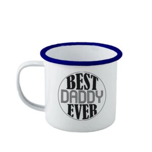Personalised Best Daddy Ever Enamel Mug - Duncan Stewart 1978 Enamel - White with Blue Rim